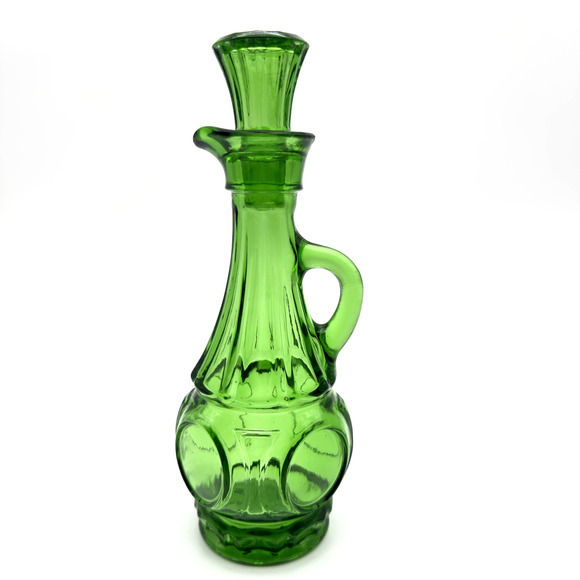 Vintage Wheaton Green Glass Cruet Stopper Oil Vinegar 8" - Picture 1 of 14